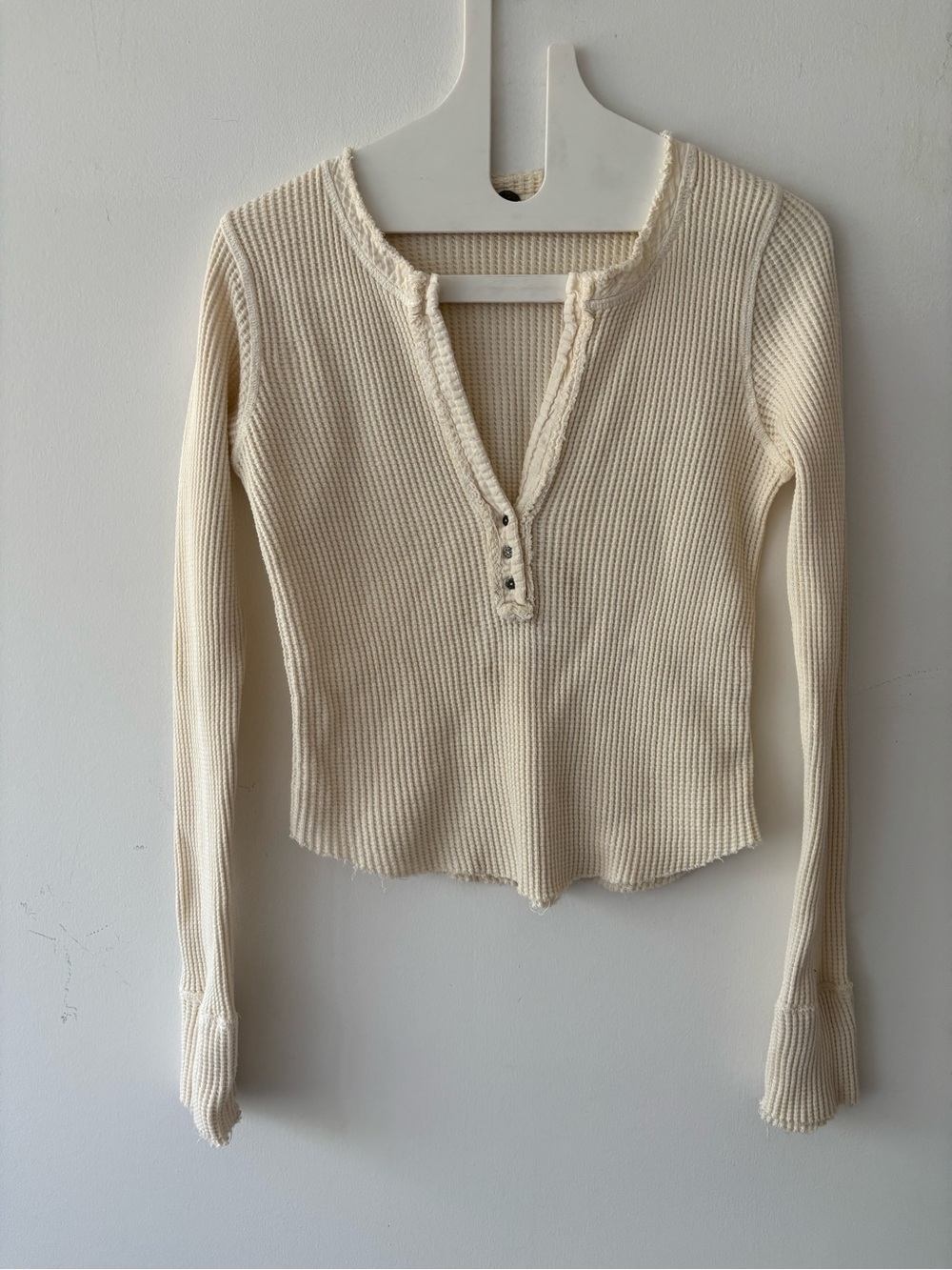 Free People Colt Top creme waffle-knit cotton henley pullover M